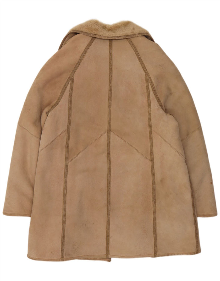 VINTAGE Womens Shearling Coat IT 46 Large Beige Shearling