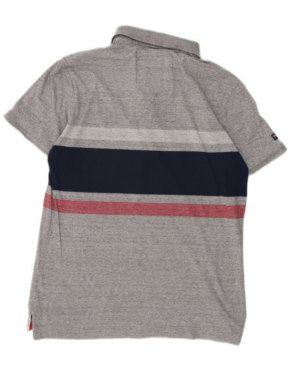 Superdry Mens Polo Shirt Large Grey Striped Cotton