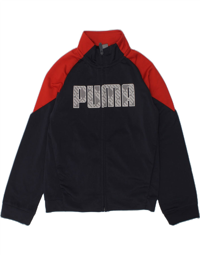 PUMA Boys Graphic Tracksuit Top Jacket 7-8 Years Navy Blue Colourblock | Vintage Puma | Thrift | Second-Hand Puma | Used Clothing | Messina Hembry 