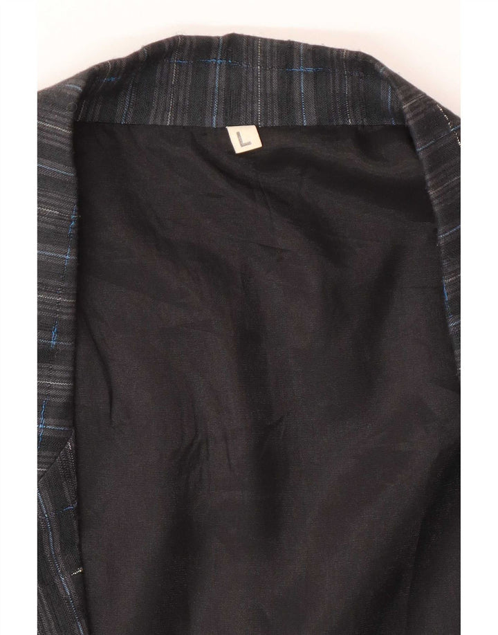Vintage Mens 1 Button Blazer Jacket UK 40 Large Navy Blue Check Polyester