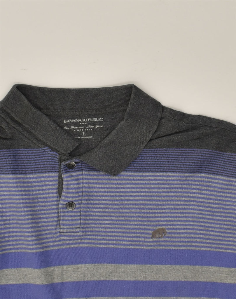 BANANA REPUBLIC Mens Polo Shirt Large Blue Striped Cotton | Vintage Banana Republic | Thrift | Second-Hand Banana Republic | Used Clothing | Messina Hembry 