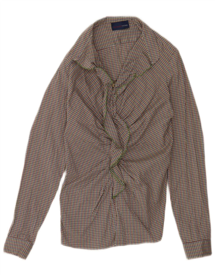 Trussardi Jeans Womens Ruffle Front Blouse Top UK 6 XS Multicoloured