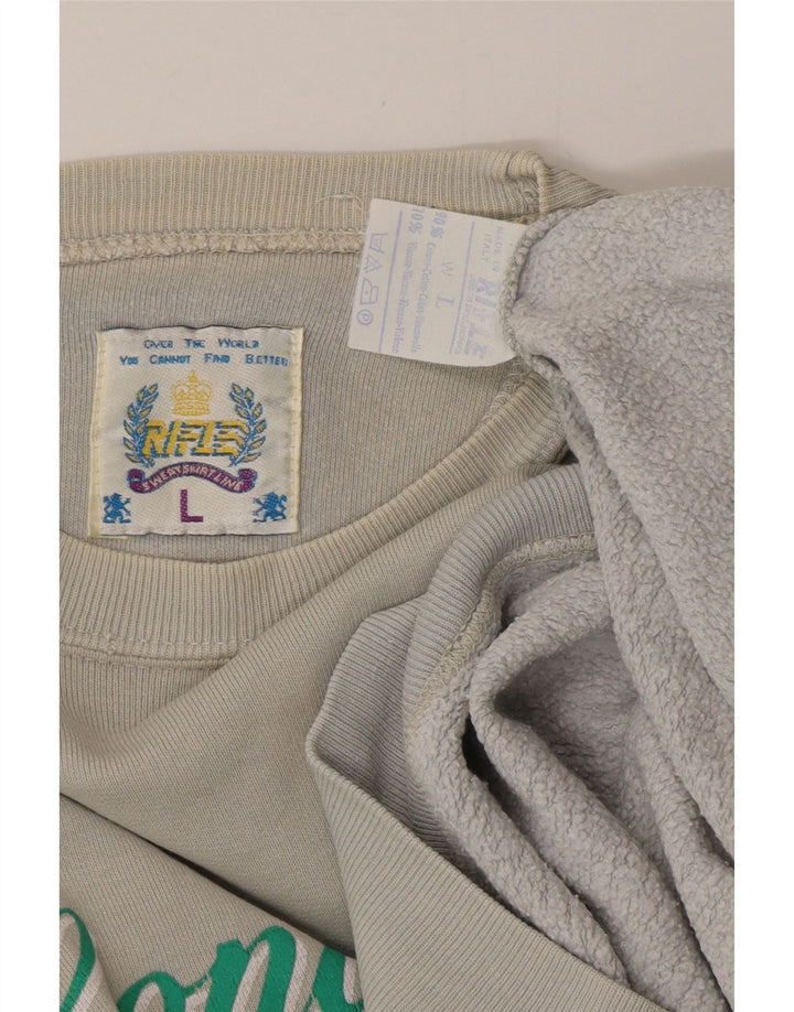 RIFLE Mens Graphic Sweatshirt Jumper Large Grey Cotton