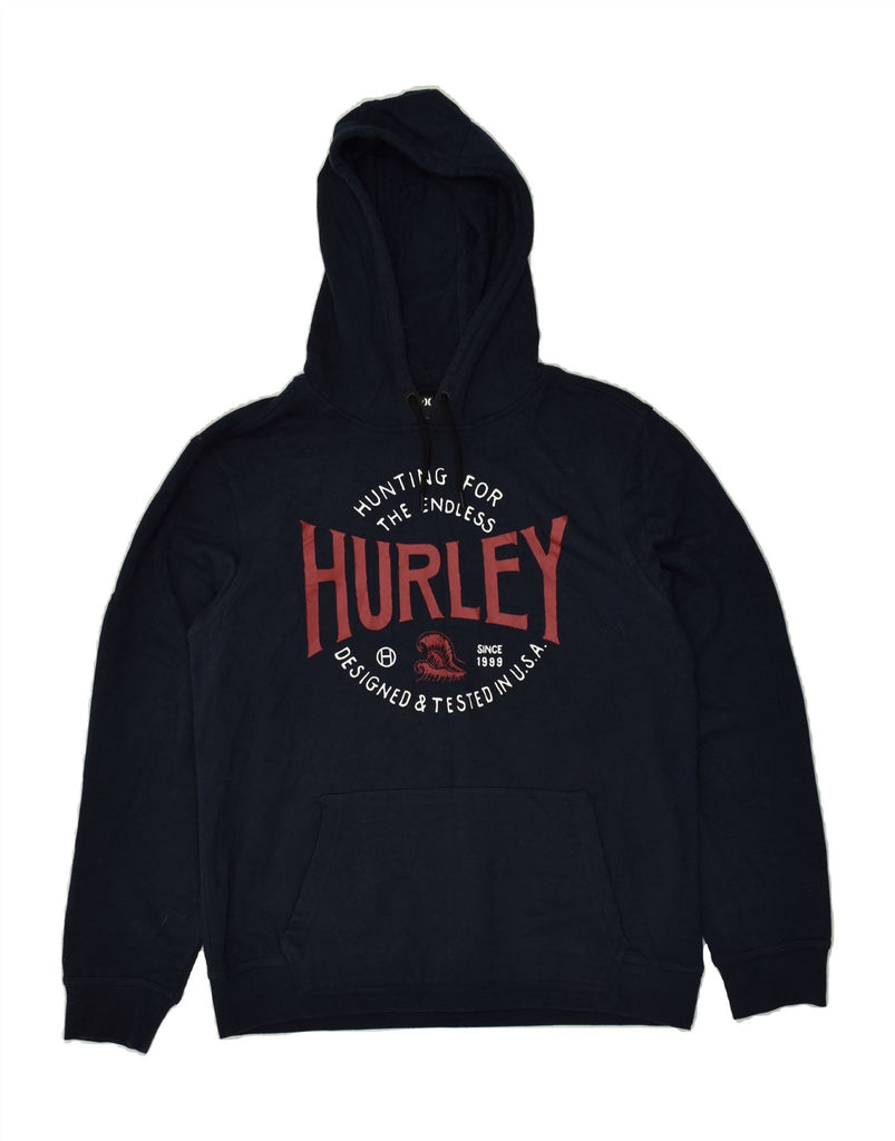 HURLEY Mens Graphic Hoodie Jumper Medium Navy Blue Cotton | Vintage Hurley | Thrift | Second-Hand Hurley | Used Clothing | Messina Hembry 