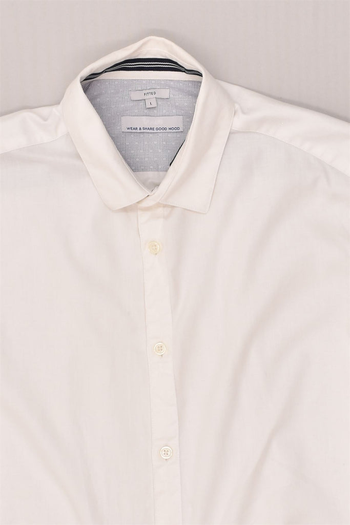 JULES Mens Fitted Shirt Large White Cotton | Vintage Jules | Thrift | Second-Hand Jules | Used Clothing | Messina Hembry 