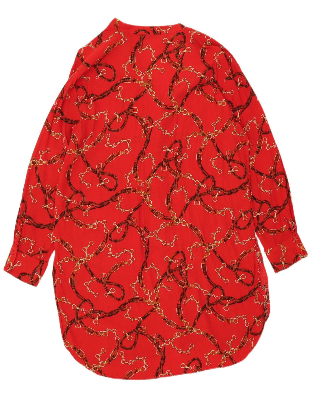 Zara Womens Long Sleeve Abstract Pattern Shirt Dress UK 16 Large Red