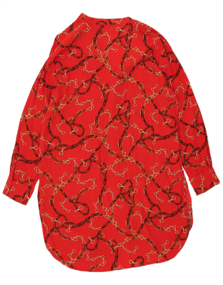 Zara Womens Long Sleeve Abstract Pattern Shirt Dress UK 16 Large Red