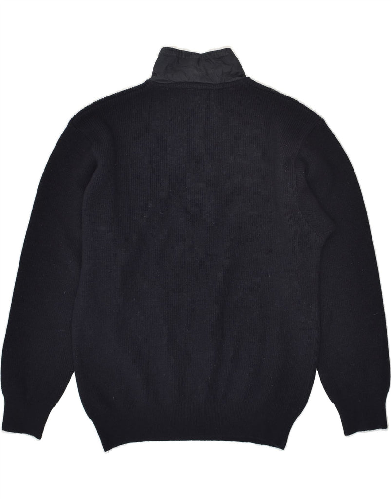 MALAGRIDA Mens Zip Neck Jumper Sweater Medium Navy Blue Wool | Vintage Malagrida | Thrift | Second-Hand Malagrida | Used Clothing | Messina Hembry 