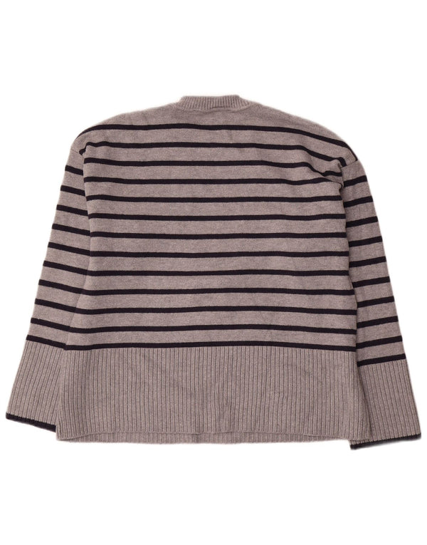 Zara Womens Oversized Crew Neck Jumper Sweater UK 10 Small Grey Striped