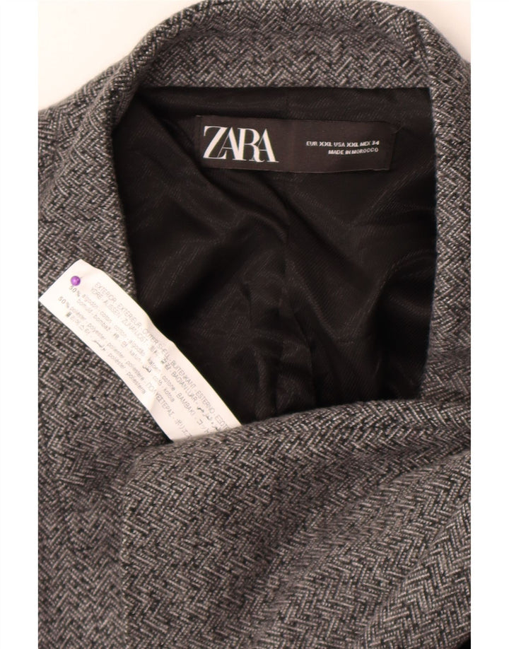 Zara Womens Open Blazer Jacket UK 20 2XL Grey Herringbone Cotton
