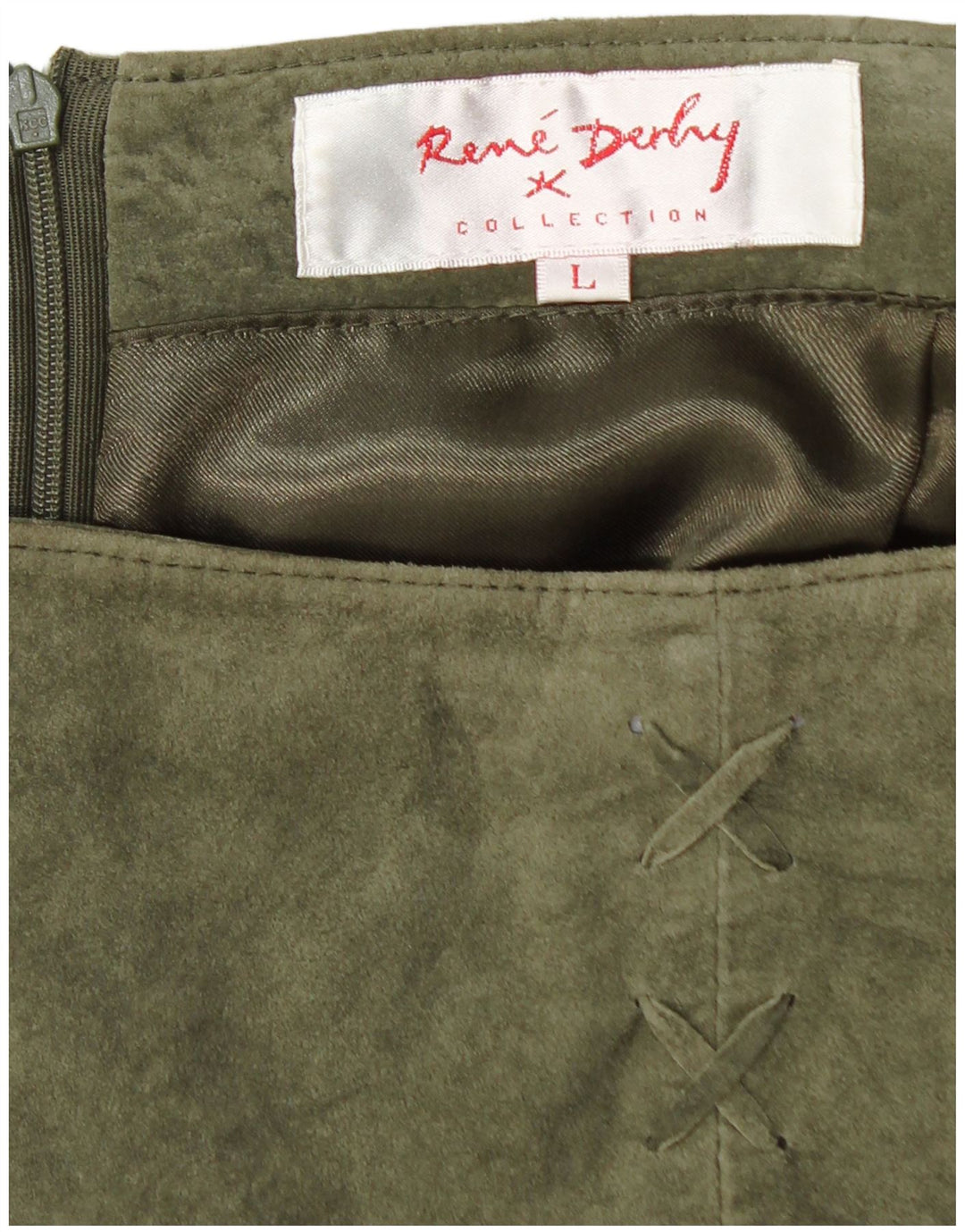 Rene' Derhy Womens Suede Skirt Large W30  Khaki Leather