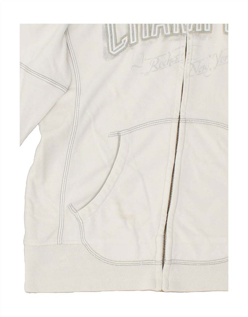 CHAMPION Womens Graphic Tracksuit Top Jacket UK 14 Medium White Cotton | Vintage Champion | Thrift | Second-Hand Champion | Used Clothing | Messina Hembry 