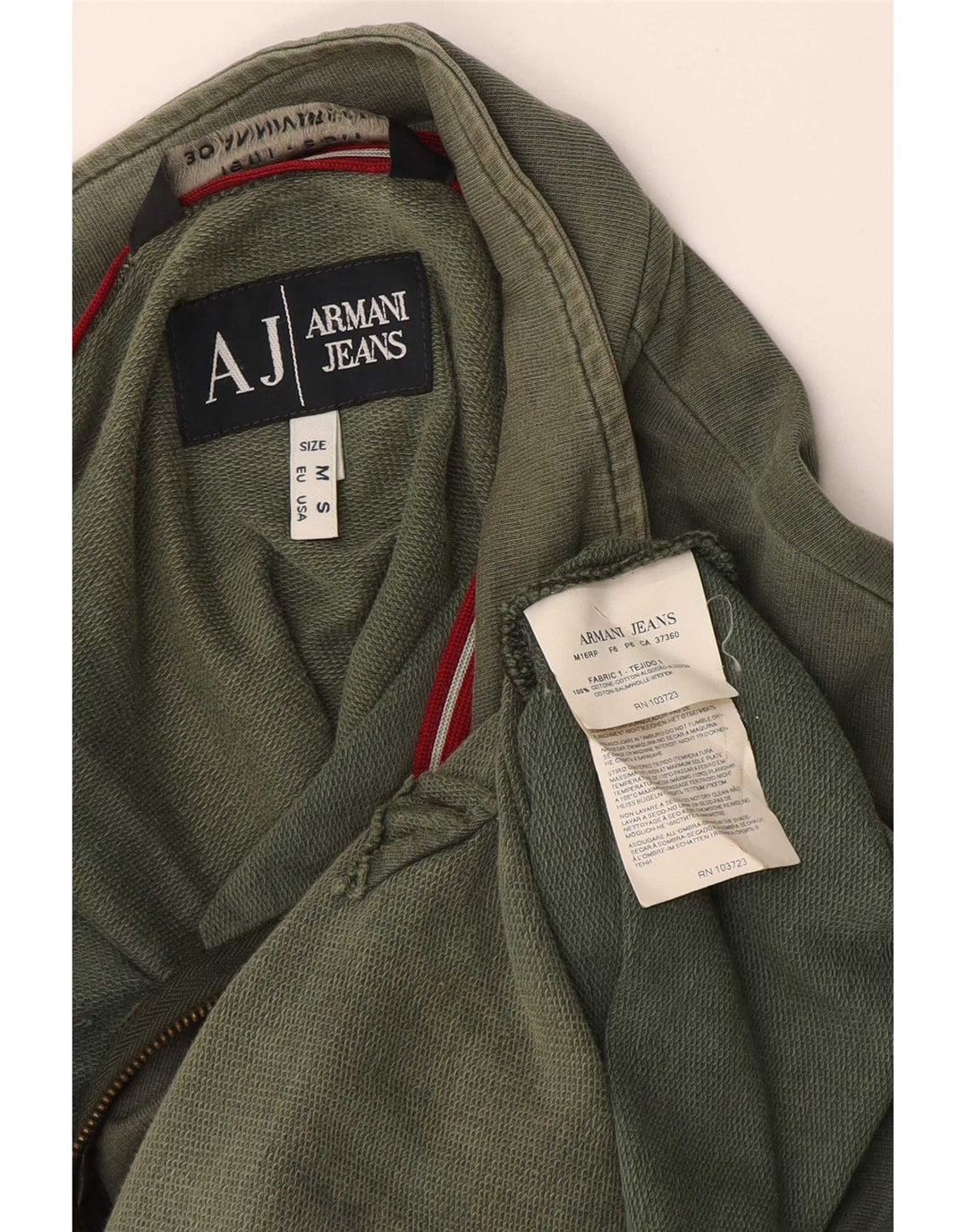 Armani Jeans Mens Tracksuit Top Jacket Medium Green Cotton