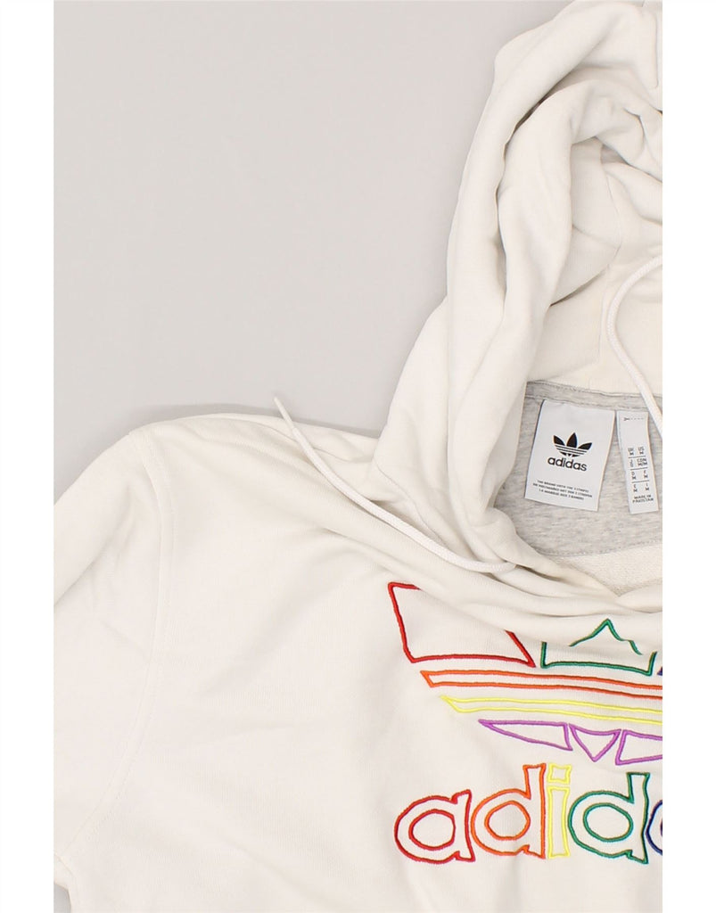 ADIDAS Womens Graphic Hoodie Jumper UK 14 Medium White Cotton | Vintage Adidas | Thrift | Second-Hand Adidas | Used Clothing | Messina Hembry 