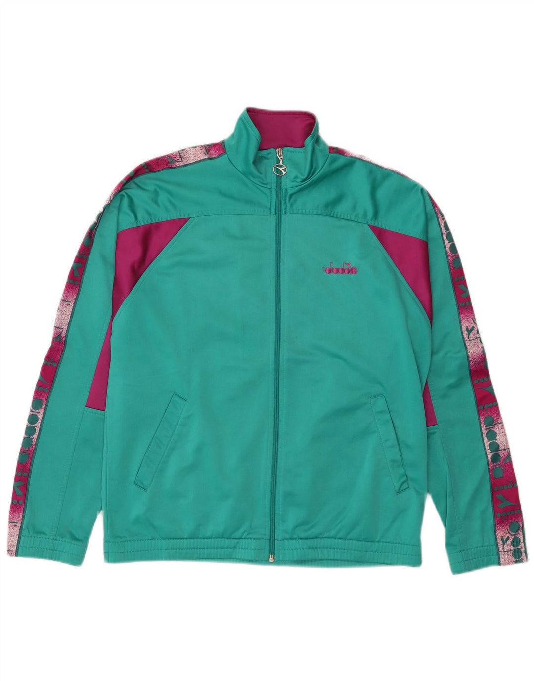 Diadora Mens Graphic Tracksuit Top Jacket UK 38 Medium Green Colourblock