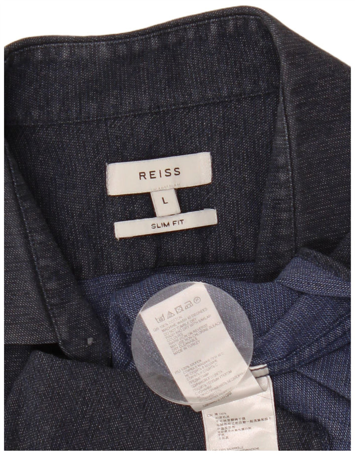 Reiss Mens Slim Fit Shirt Large Navy Blue Cotton