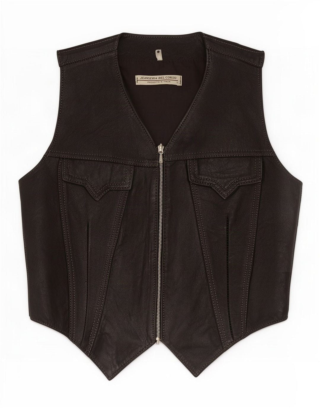 Jeanseria Del Corso Womens Leather Waistcoat UK 12 Medium Black