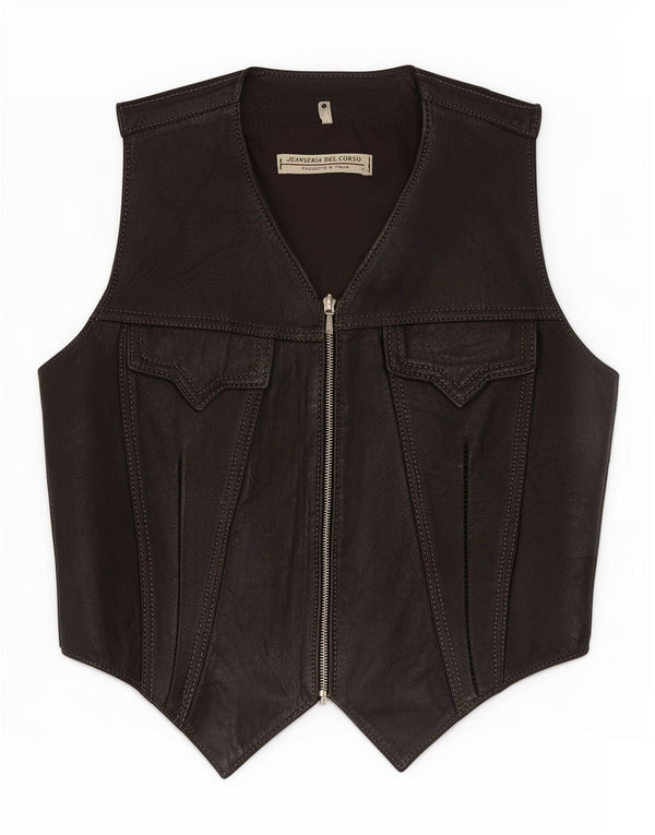 Jeanseria Del Corso Womens Leather Waistcoat UK 12 Medium Black