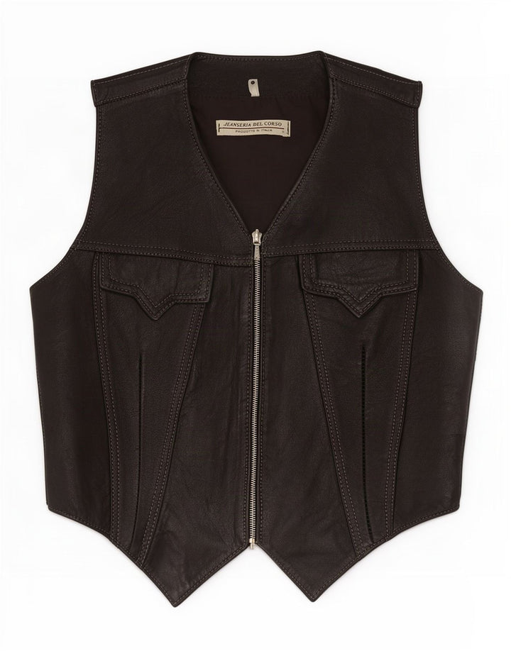 Jeanseria Del Corso Womens Leather Waistcoat UK 12 Medium Black