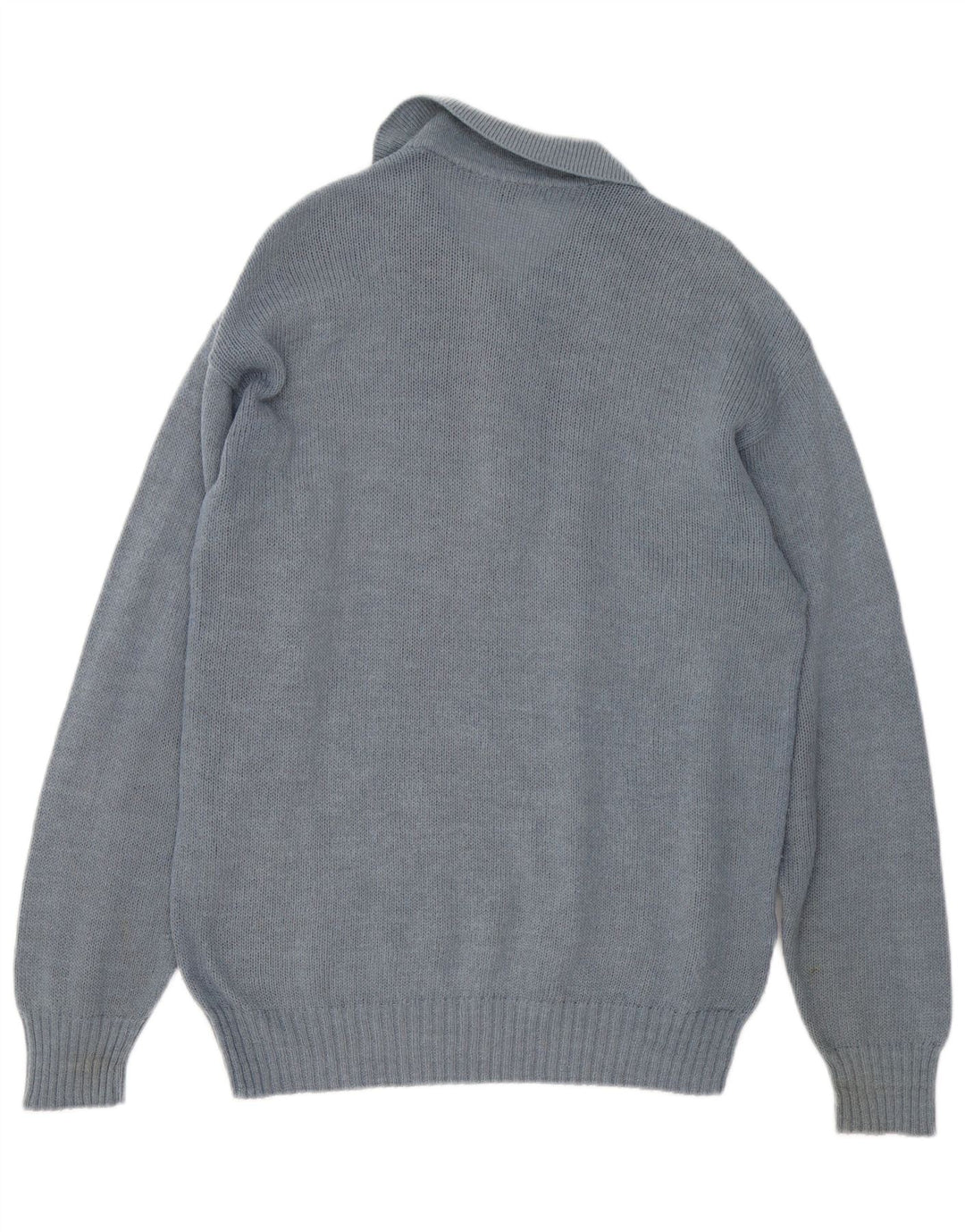 Vintage Mens Polo Neck Jumper Sweater Medium Grey Geometric Alpaca Wool