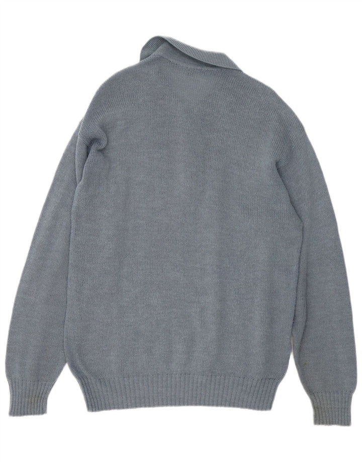 Vintage Mens Polo Neck Jumper Sweater Medium Grey Geometric Alpaca Wool