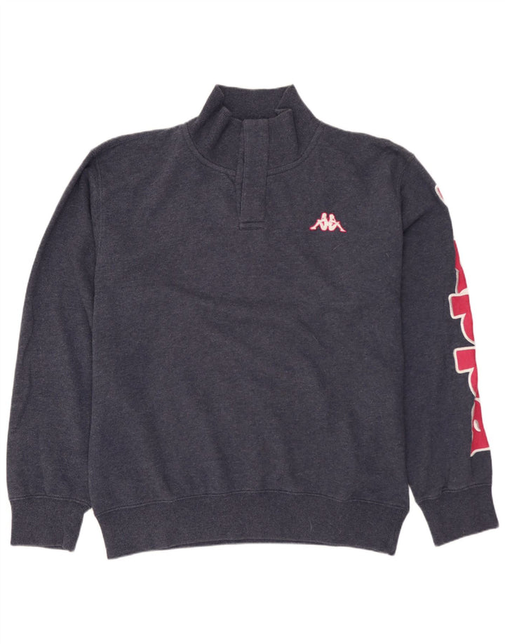 KAPPA Mens Graphic Zip Neck Sweatshirt Jumper Large Navy Blue Cotton
