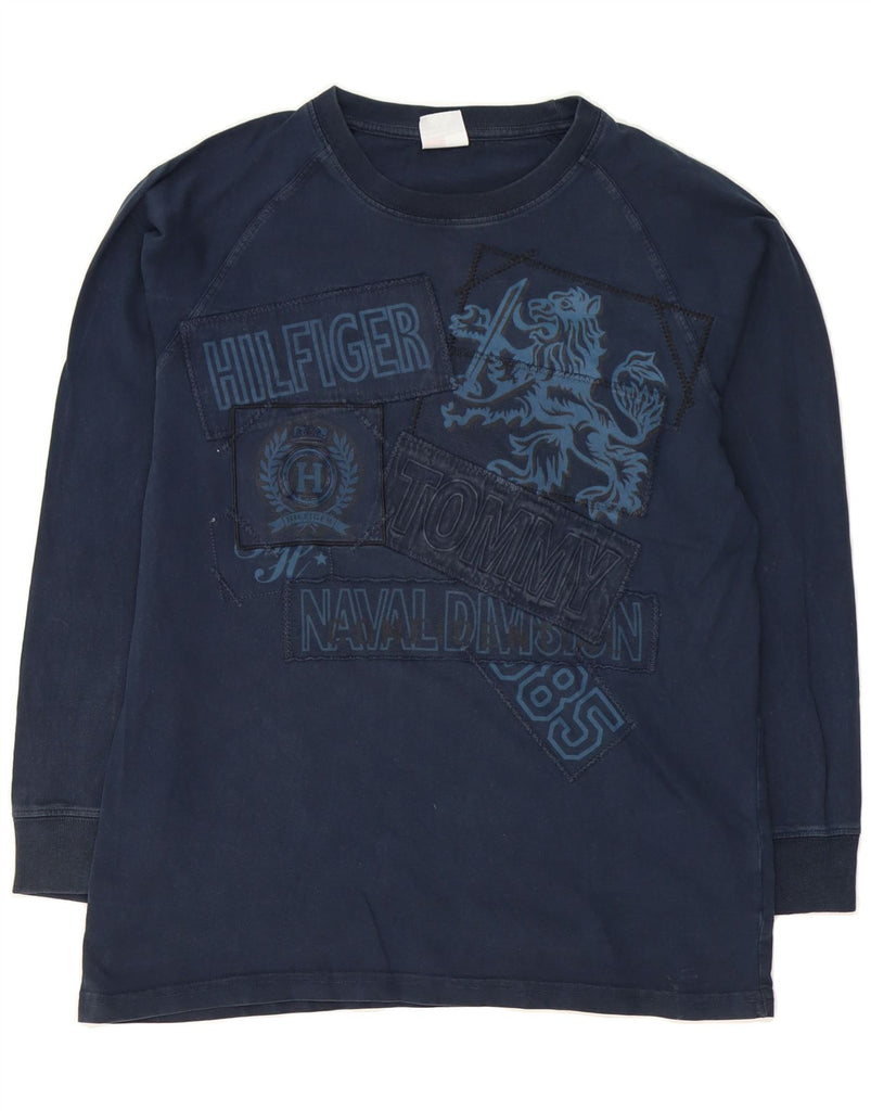 TOMMY HILFIGER Mens Graphic Top Long Sleeve Large Navy Blue Cotton Vintage Tommy Hilfiger and Second-Hand Tommy Hilfiger from Messina Hembry 