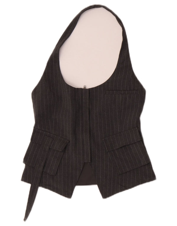 Zara Womens Halter Neck Waistcoat UK 8 Small Grey Pinstripe Polyester