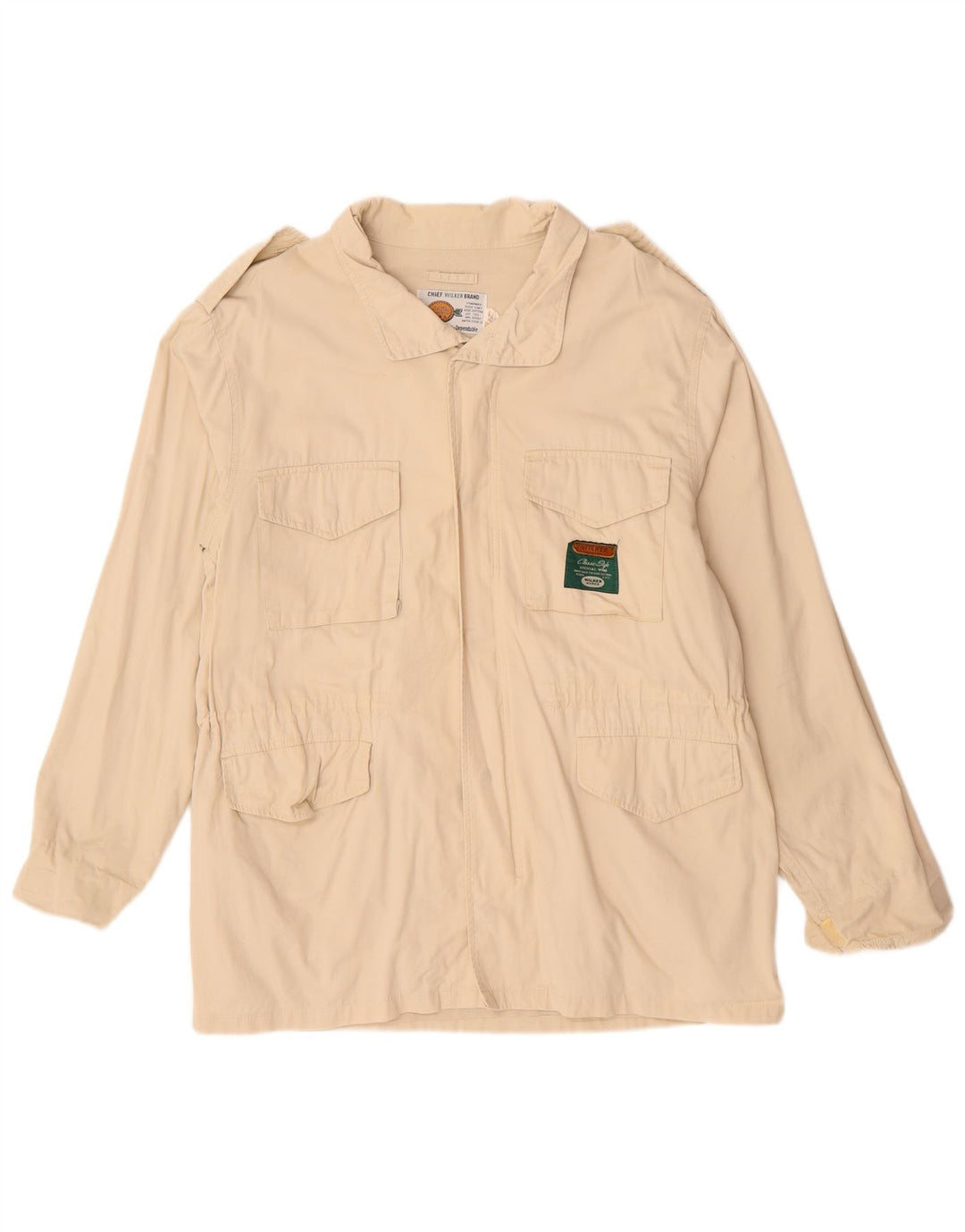 VINTAGE Mens Military Jacket UK 40 Large Beige Cotton
