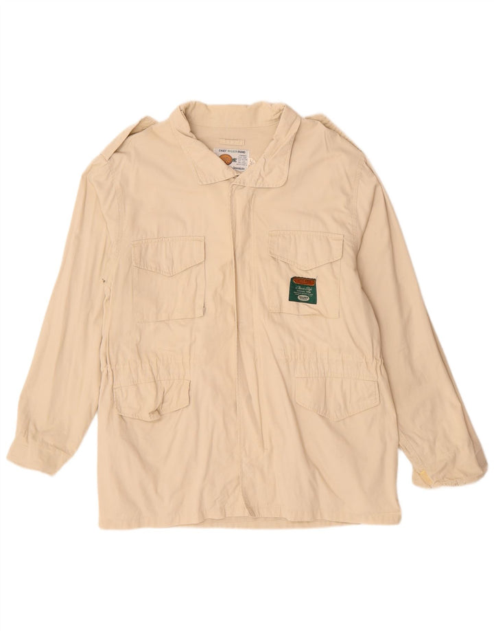 VINTAGE Mens Military Jacket UK 40 Large Beige Cotton