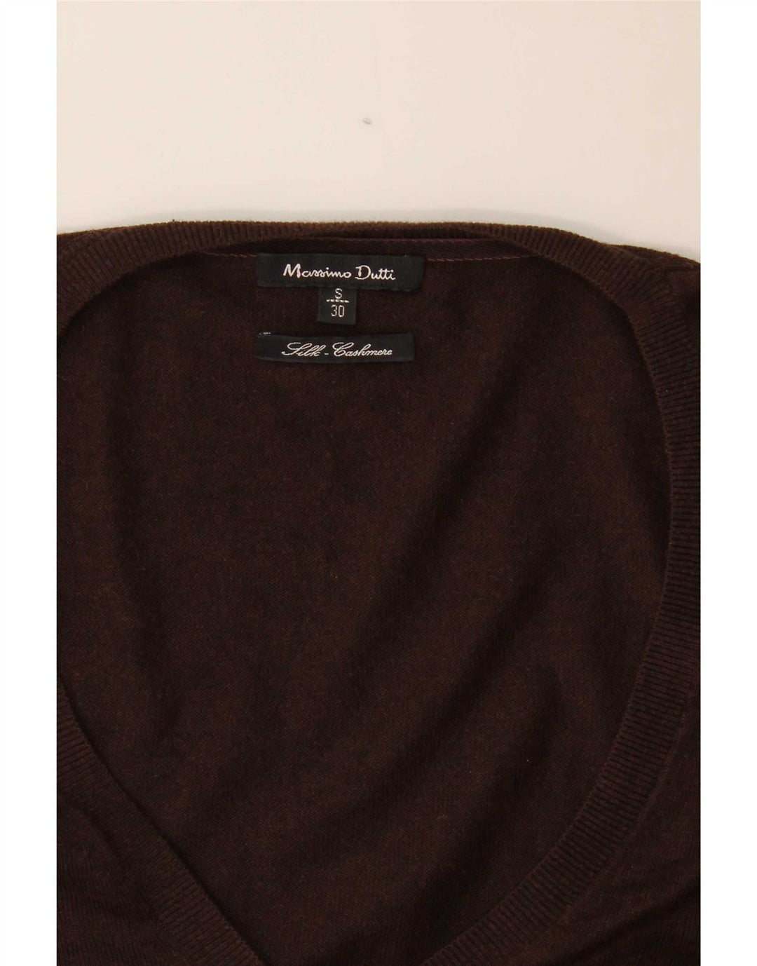 Massimo Dutti Womens V-Neck Jumper Sweater UK 10 Small Brown Silk