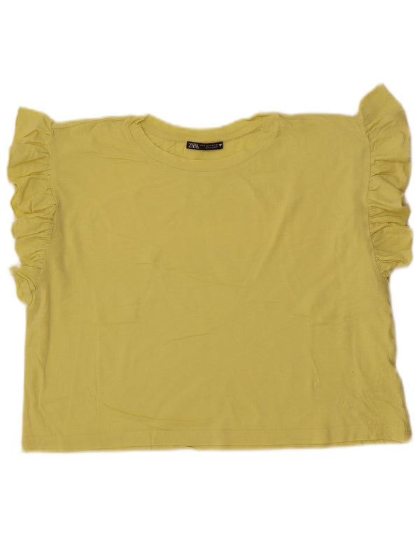 Zara Womens Crop T-Shirt Top UK 14 Medium Yellow