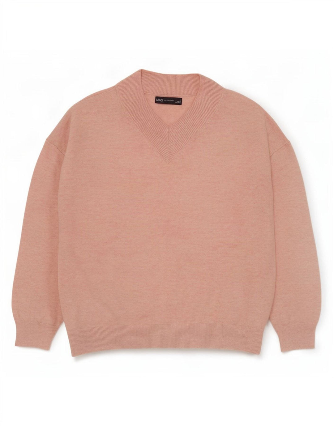 Marks & Spencer Womens Oversized V-Neck Jumper Sweater UK 10 Small Pink