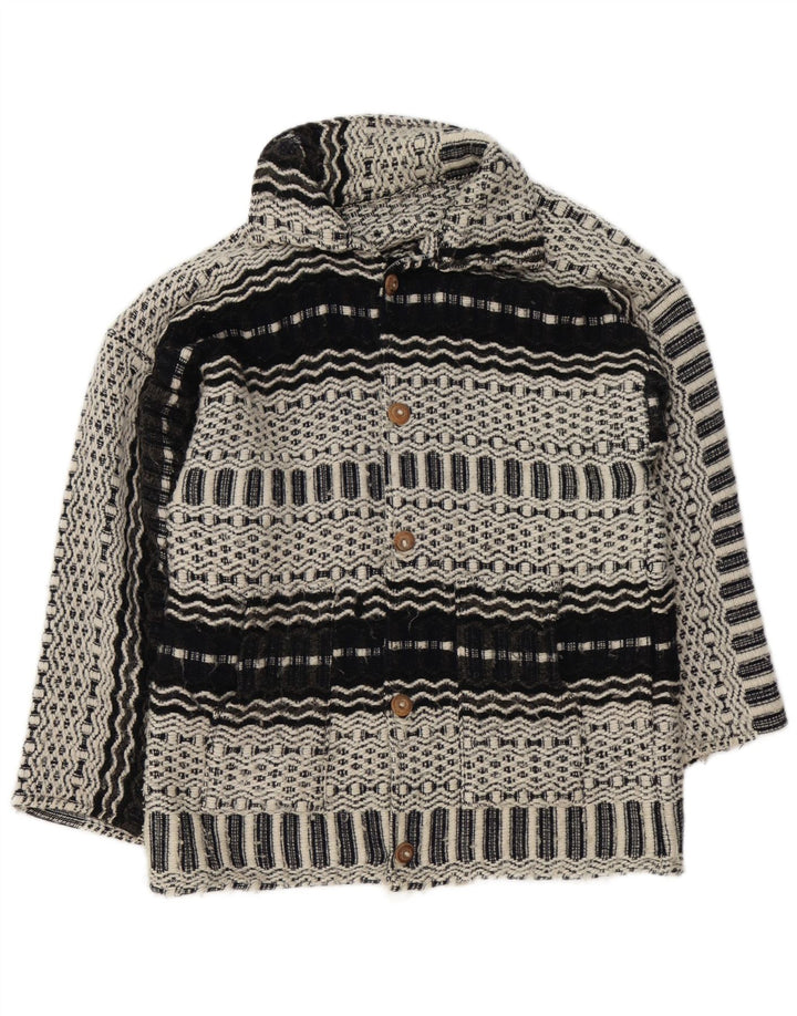 Vintage Mens Graphic Cardigan Sweater Medium Grey Geometric