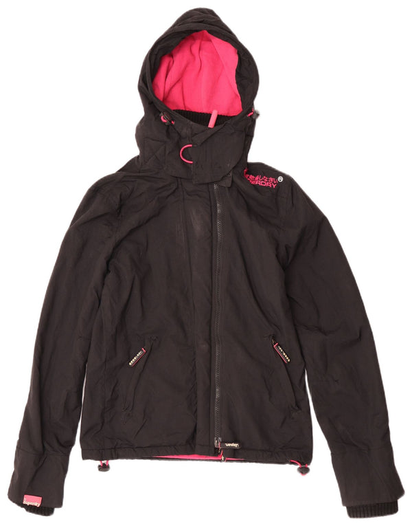 Superdry Womens Windcheater Hooded Windbreaker Jacket UK 6 XS Black Nylon