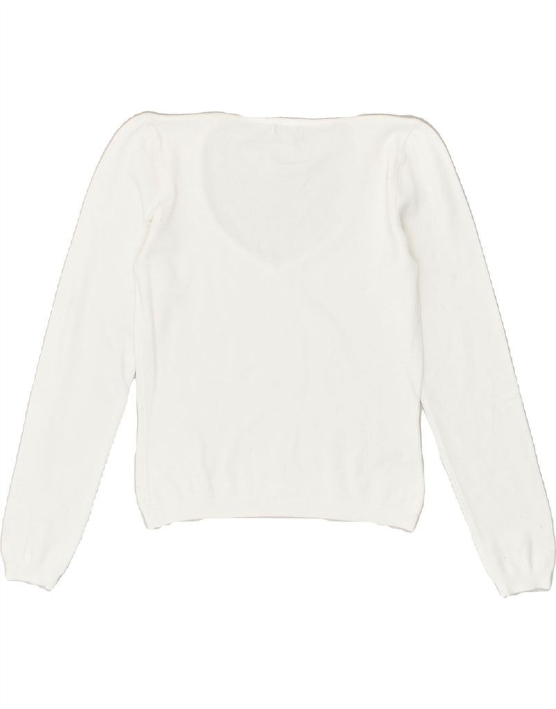 BENETTON Womens V-Neck Jumper Sweater UK 10 Small White Cotton | Vintage Benetton | Thrift | Second-Hand Benetton | Used Clothing | Messina Hembry 