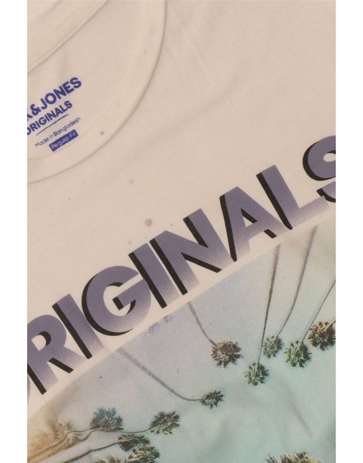 Jack & Jones Mens Regular Fit Graphic T-Shirt Top Large White Cotton