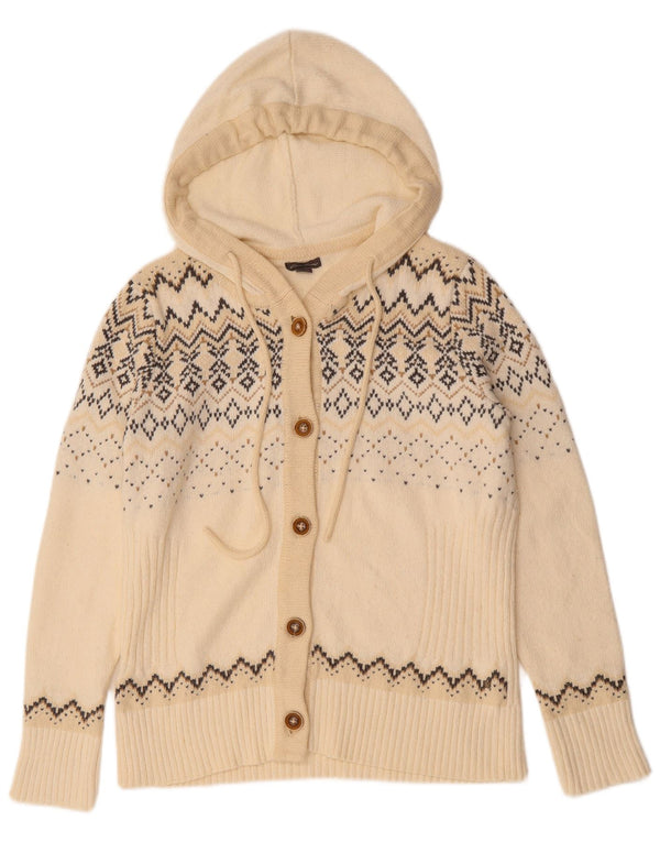 EDDIE BAUER Womens Hooded Cardigan Sweater UK 18 XL Off White Fair Isle
