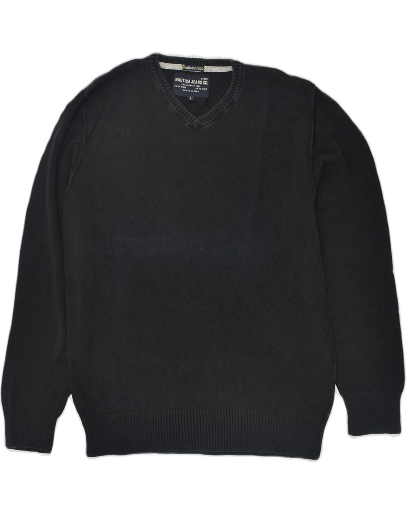 NAUTICA Mens V-Neck Jumper Sweater Large Black Cotton | Vintage Nautica | Thrift | Second-Hand Nautica | Used Clothing | Messina Hembry 