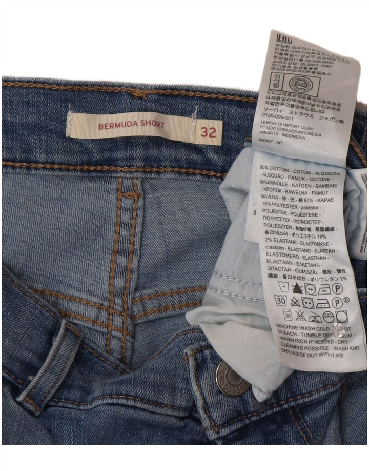 LEVI'S Womens Distressed Bermuda Denim Shorts W32 Large Blue Cotton