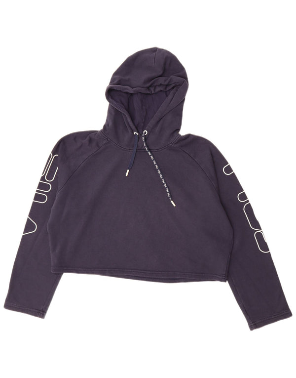 Fila Womens Oversized Crop Graphic Hoodie Jumper UK 10 Small Navy Blue