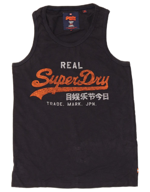 Superdry Mens Graphic Vest Top Medium Navy Blue Cotton
