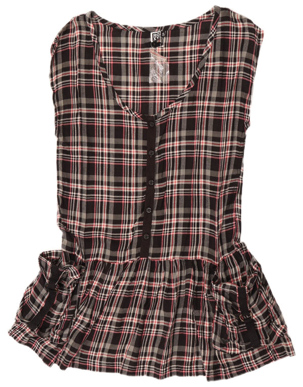 Roxy Womens Sleeveless Tunic Dress UK 12 Medium Black Check Cotton