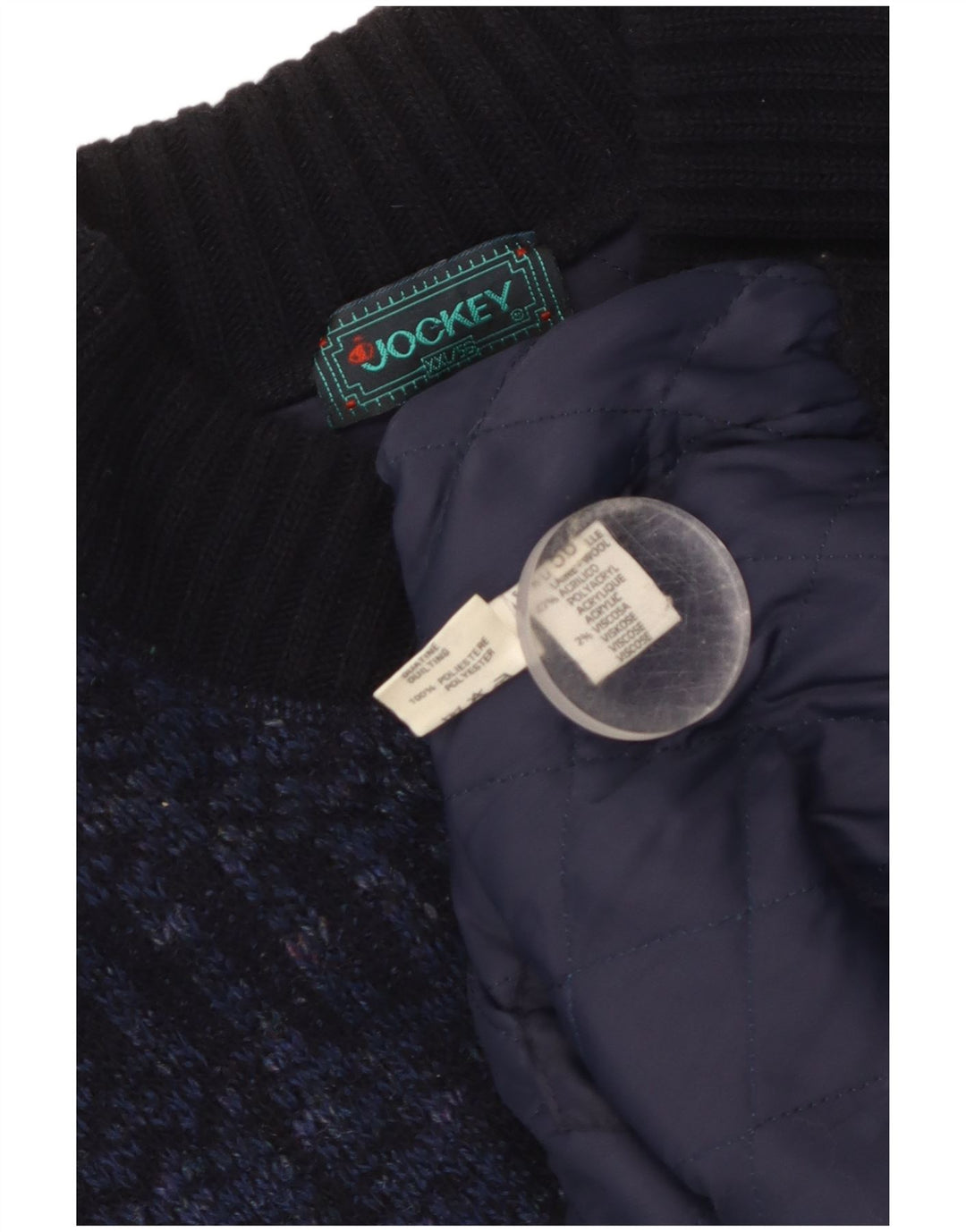 Jockey Mens Cardigan Sweater 2XL Navy Blue Flecked Wool