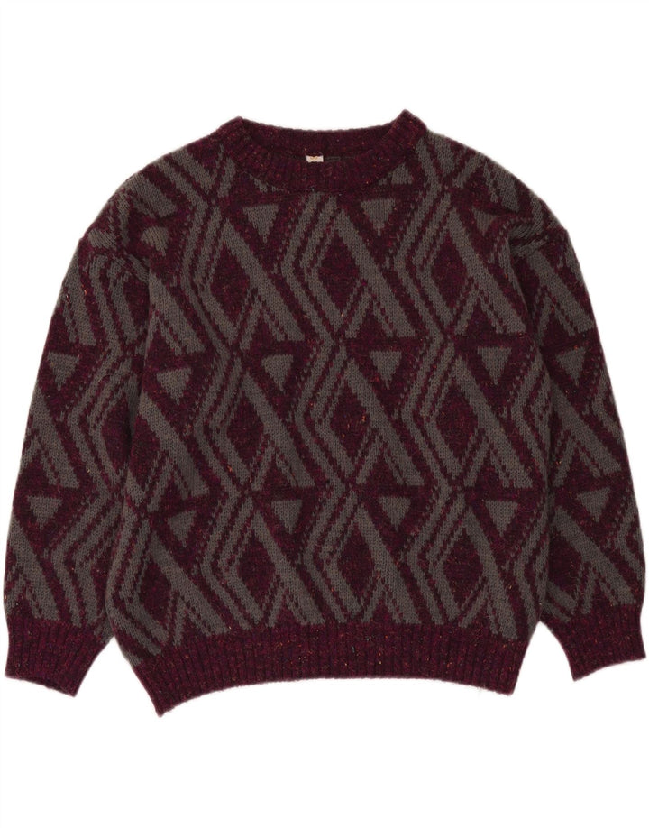 CHIC Womens Crew Neck Jumper Sweater IT 52 2XL Burgundy Geometric