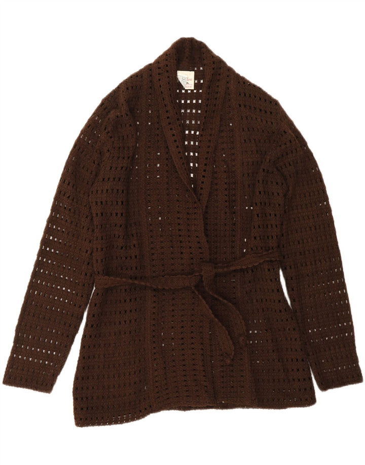 VINTAGE Womens Crochet Cardigan Sweater UK 14 Large Brown Acrylic