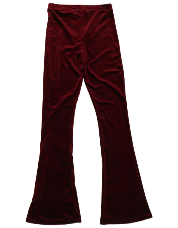 Topshop Womens Velvet Flare Casual Trousers UK 8 Small W27 L33 Burgundy