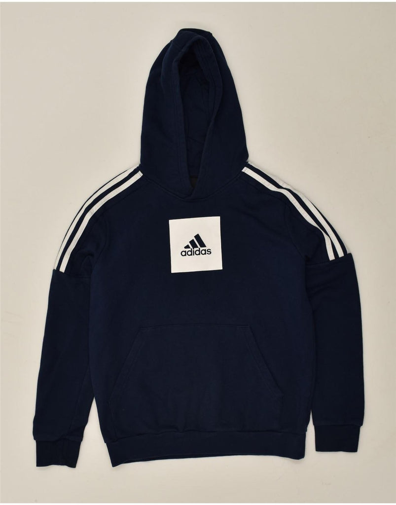 ADIDAS Boys Graphic Hoodie Jumper 13-14 Years Navy Blue Cotton | Vintage Adidas | Thrift | Second-Hand Adidas | Used Clothing | Messina Hembry 