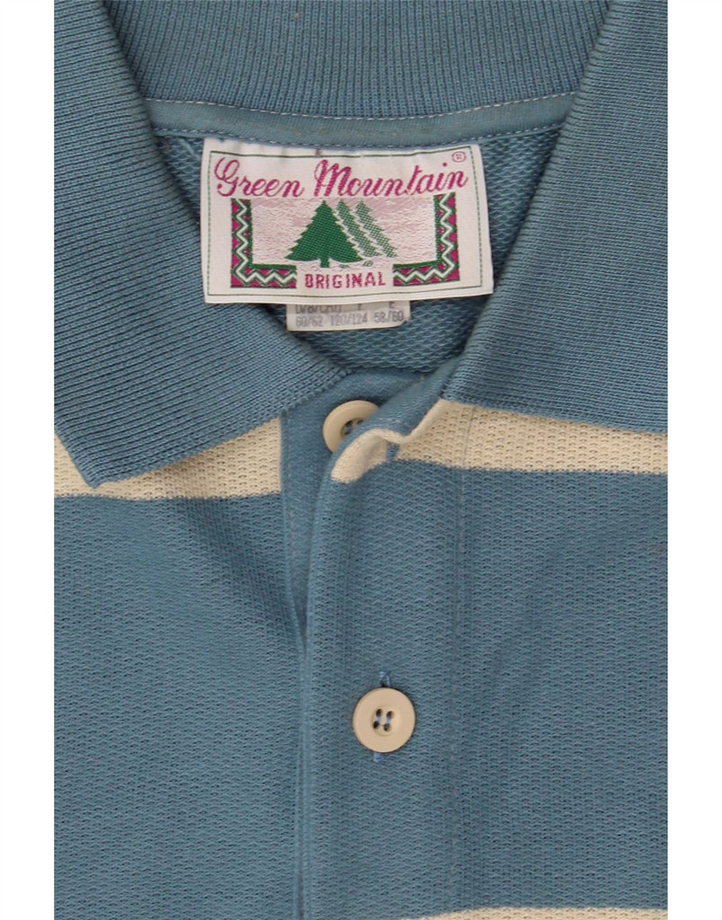 VINTAGE Mens Polo Neck Jumper Sweater IT 60/62 4XL Blue Striped Cotton Vintage Vintage and Second-Hand Vintage from Messina Hembry 