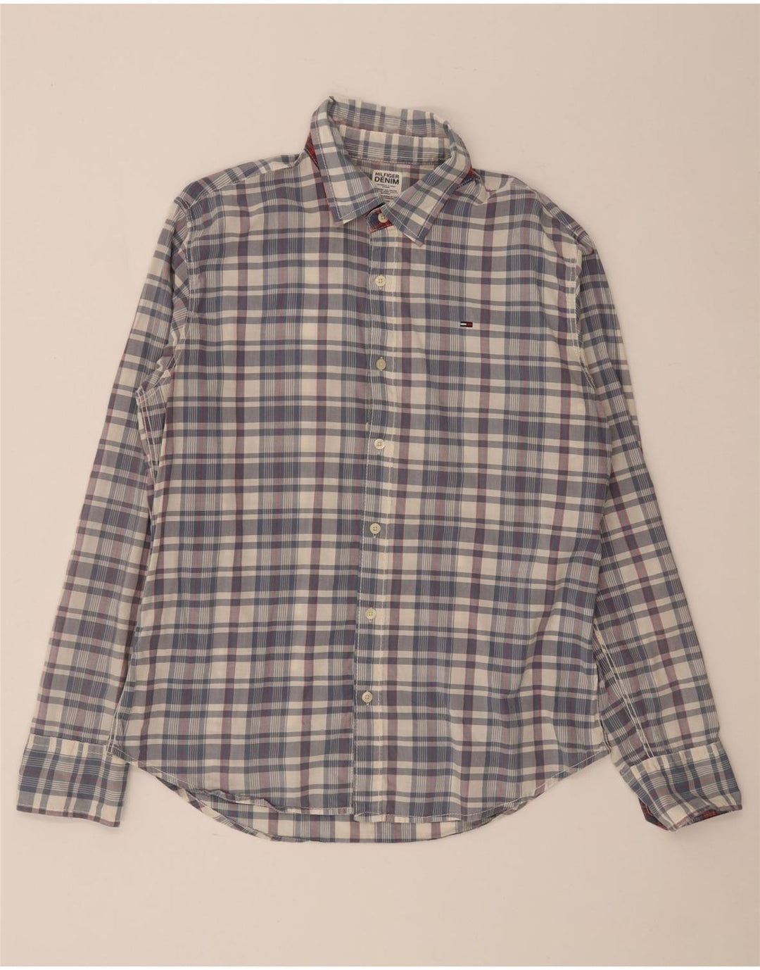 Tommy Hilfiger Mens Shirt Large Blue Check Cotton